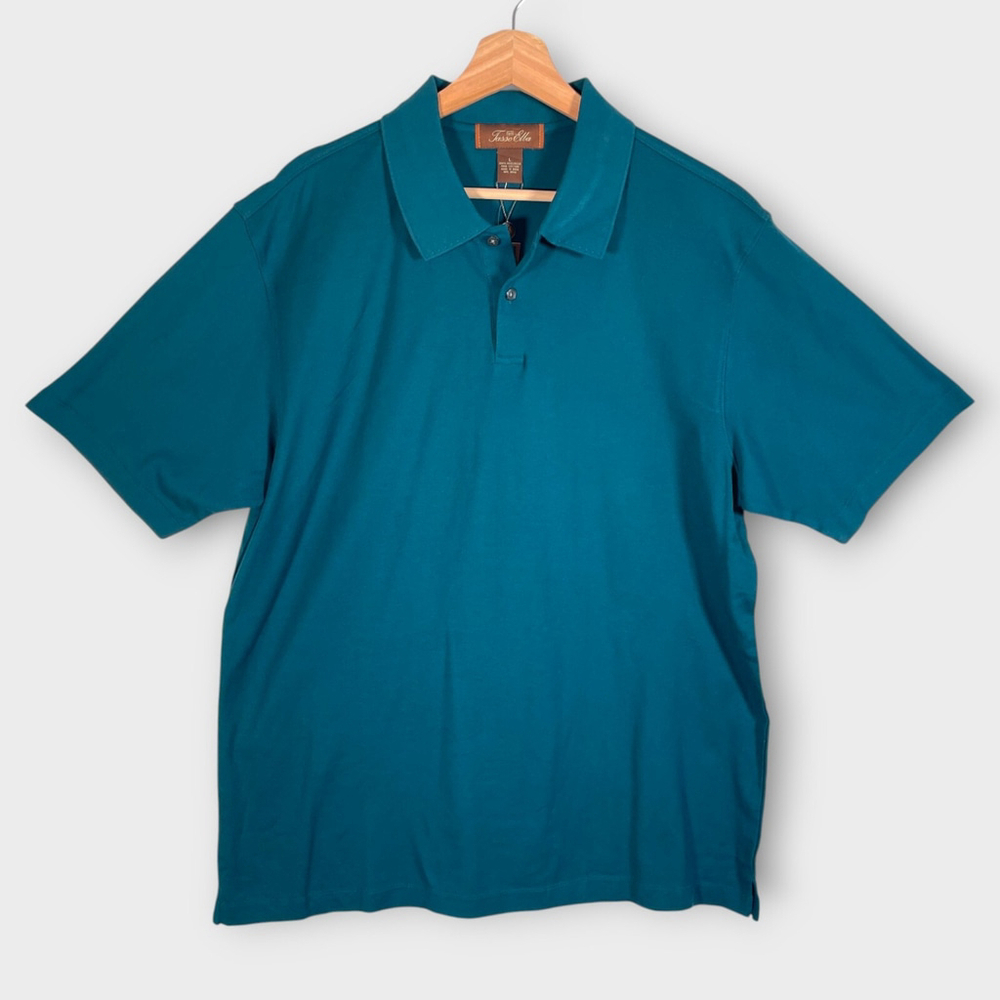 Tasso Elba Polo Shirt LARGE Mercerized Cotton Teal Performance Golf Preppy NEW
